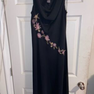 Bisou Bisou Black Dress with Pink Floral Accents